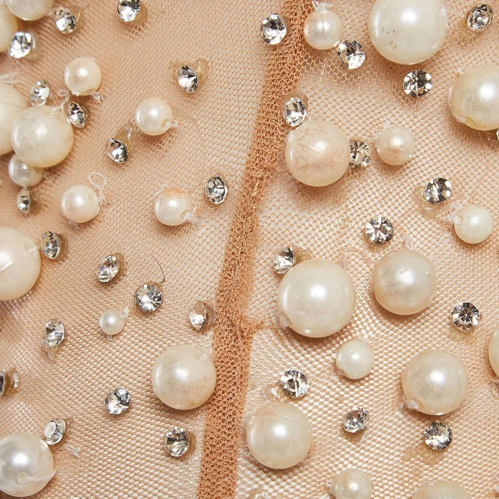 Yousef Al Jasmi Yousef Al Jasmi Cream Pearl Embellished Tulle Sheer Evening Dress S 10