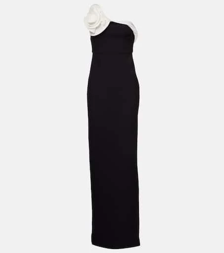 ROLAND MOURET Floral-appliqué draped crêpe gown 1