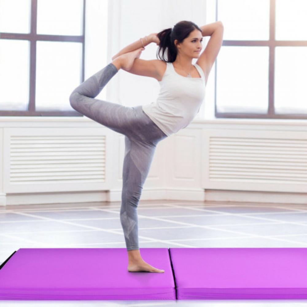 Hivvago 6 x 2 Feet Gymnastic Mat with Carrying Handles for Yoga-Purple