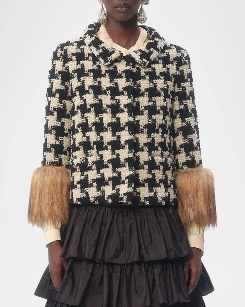 Valentino Faux-Fur Macro Houndstooth Tweed Jacket 2