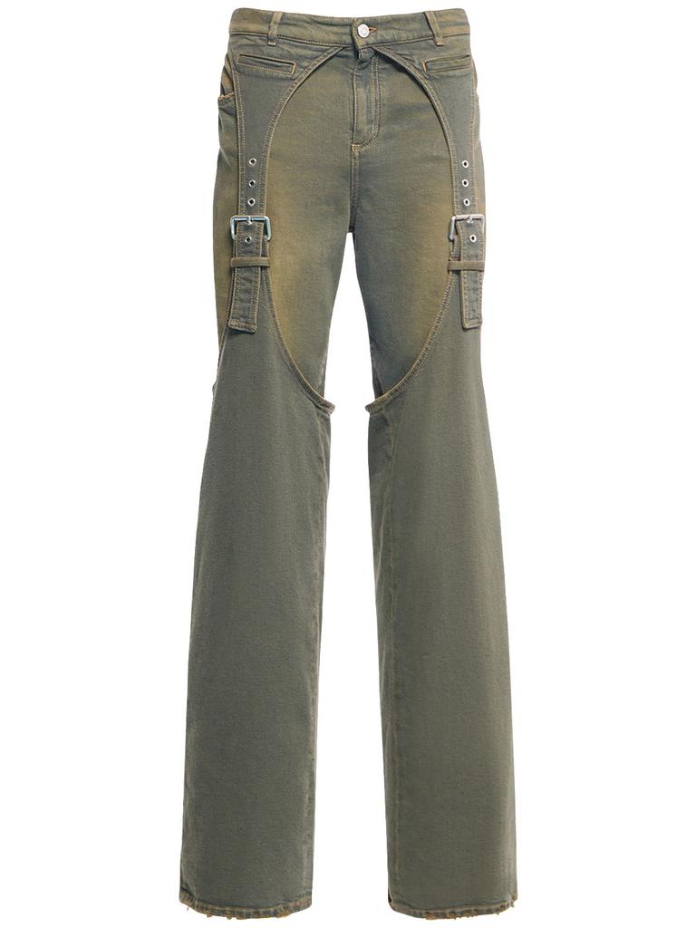 BLUMARINE Denim Wide Jeans W/ Suspenders