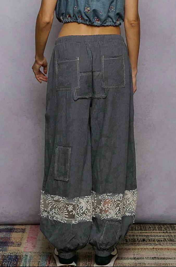 POL Double Gauze Lace Patch Joggers In Denim Blue Grey 2