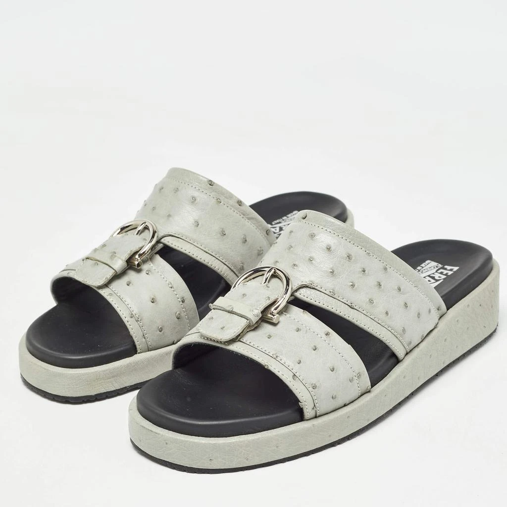 Salvatore Ferragamo Salvatore Ferragamo Grey Ostrich Lutfi Platform Slides Size 40.5 2