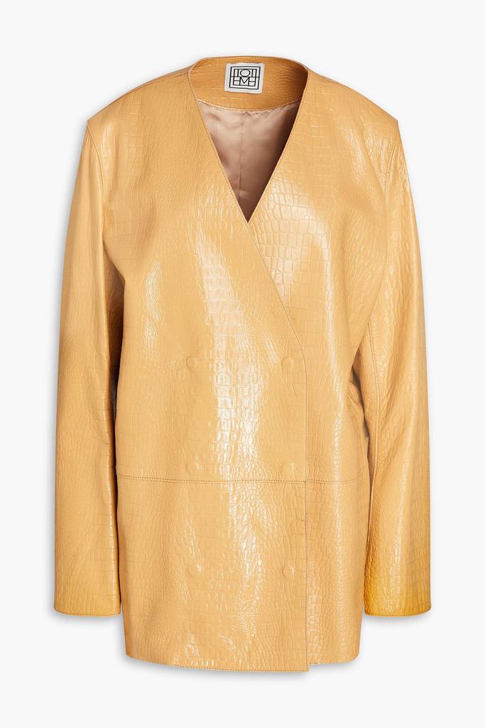 Totême Double-breasted croc-effect leather blazer
