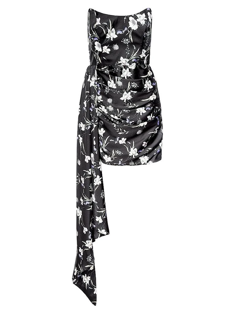 Katie May Chasing Dawn Draped Floral Satin Minidress 1