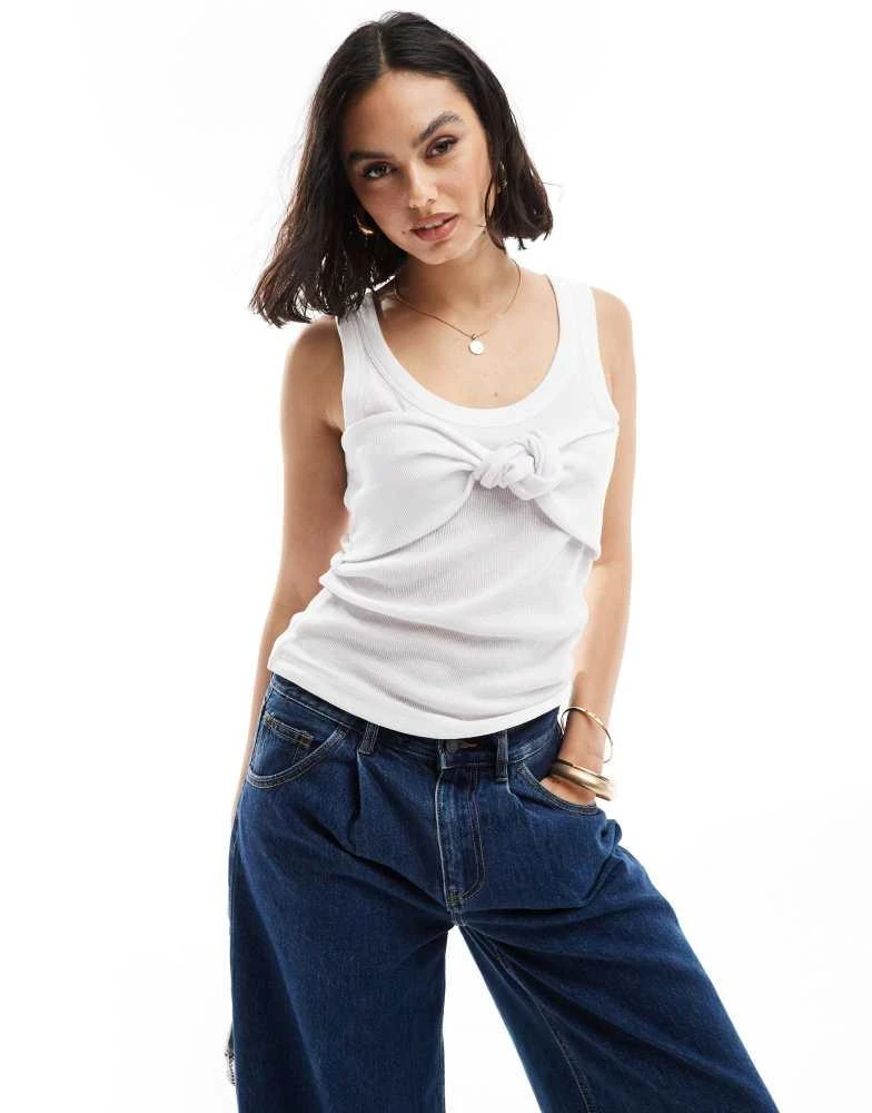 ASOS ASOS DESIGN scoop rib vest with knot front overlay in white 1