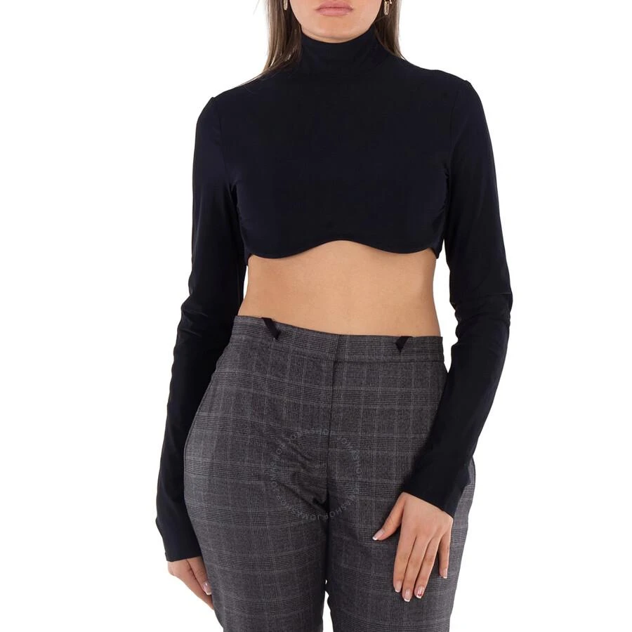 Burberry Ladies Black Long-Sleeved Stretch Nylon Cropped Top 1
