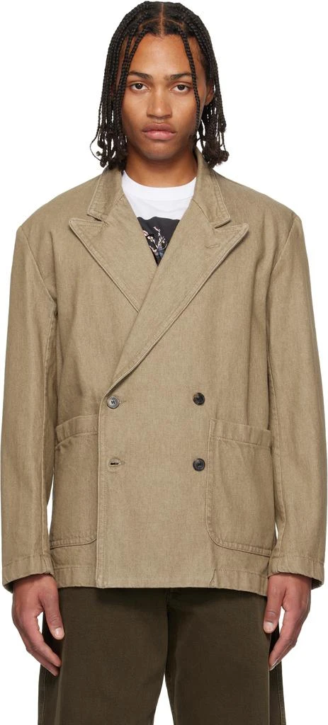 Dries Van Noten Taupe Double-Breasted Denim Blazer 1