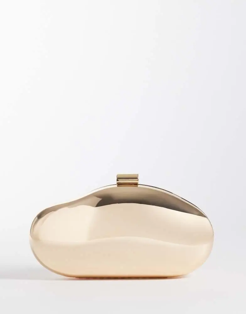 True Decadence True Decadence metallic hard clutch bag with detachable crossbody strap in gold