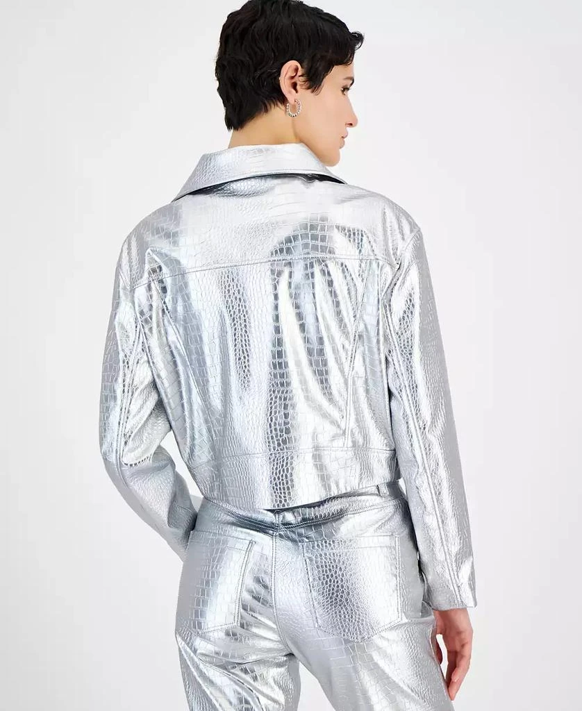 Hugo Boss Women's Metallic Croc-Embossed Moto Jacket 2