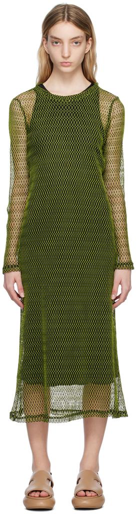 Song for the Mute Green & Black Crewneck Midi Dress