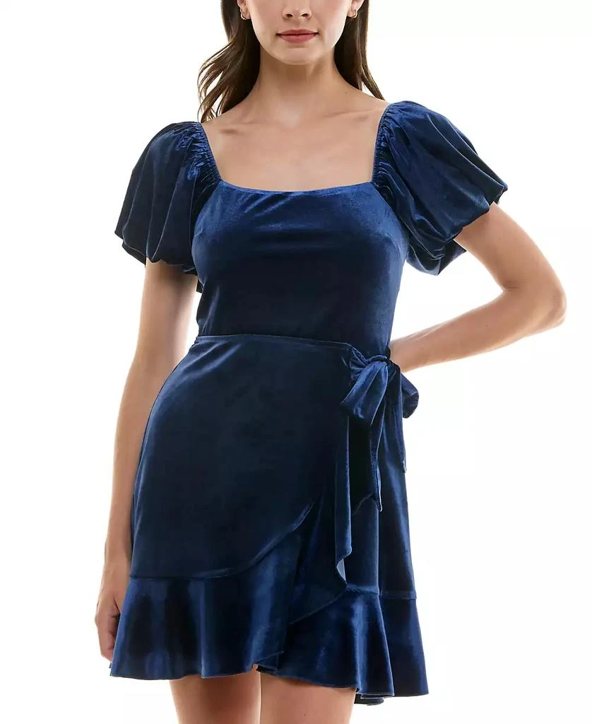 Trixxi Juniors' Puff-Sleeve Faux-Wrap Velvet Dress 4