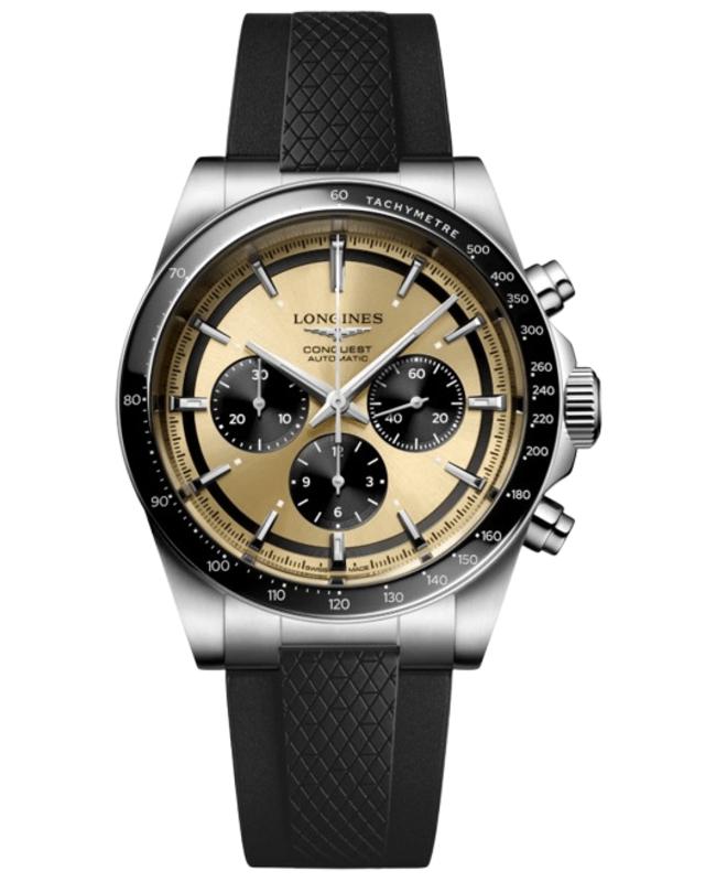 Longines Longines Conquest Automatic Chronograph Brown Dial Black Rubber Strap Men's Watch L3.835.4.32.9