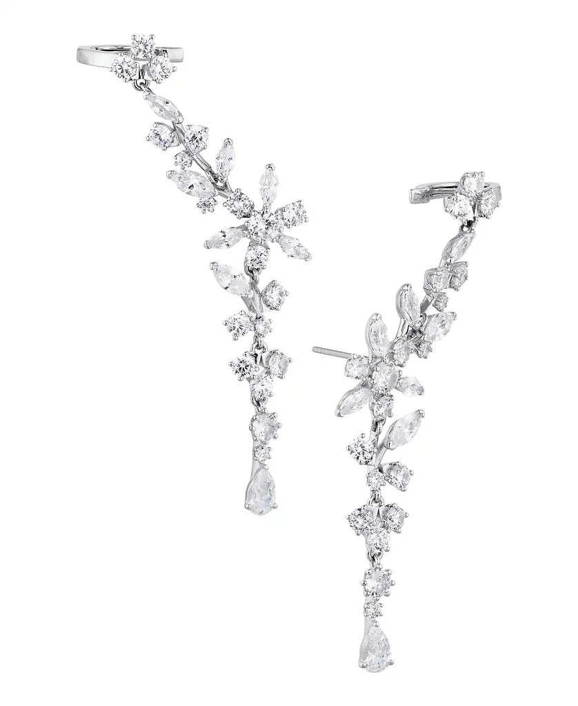 Eliot Danori Silver-Tone Cubic Zirconia Flower Climber Drop Earrings, Created for Macy's 1