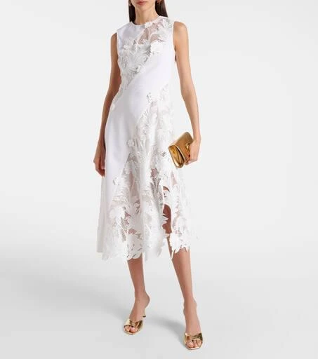 Oscar de la Renta Lace-trimmed wool-blend midi dress 2