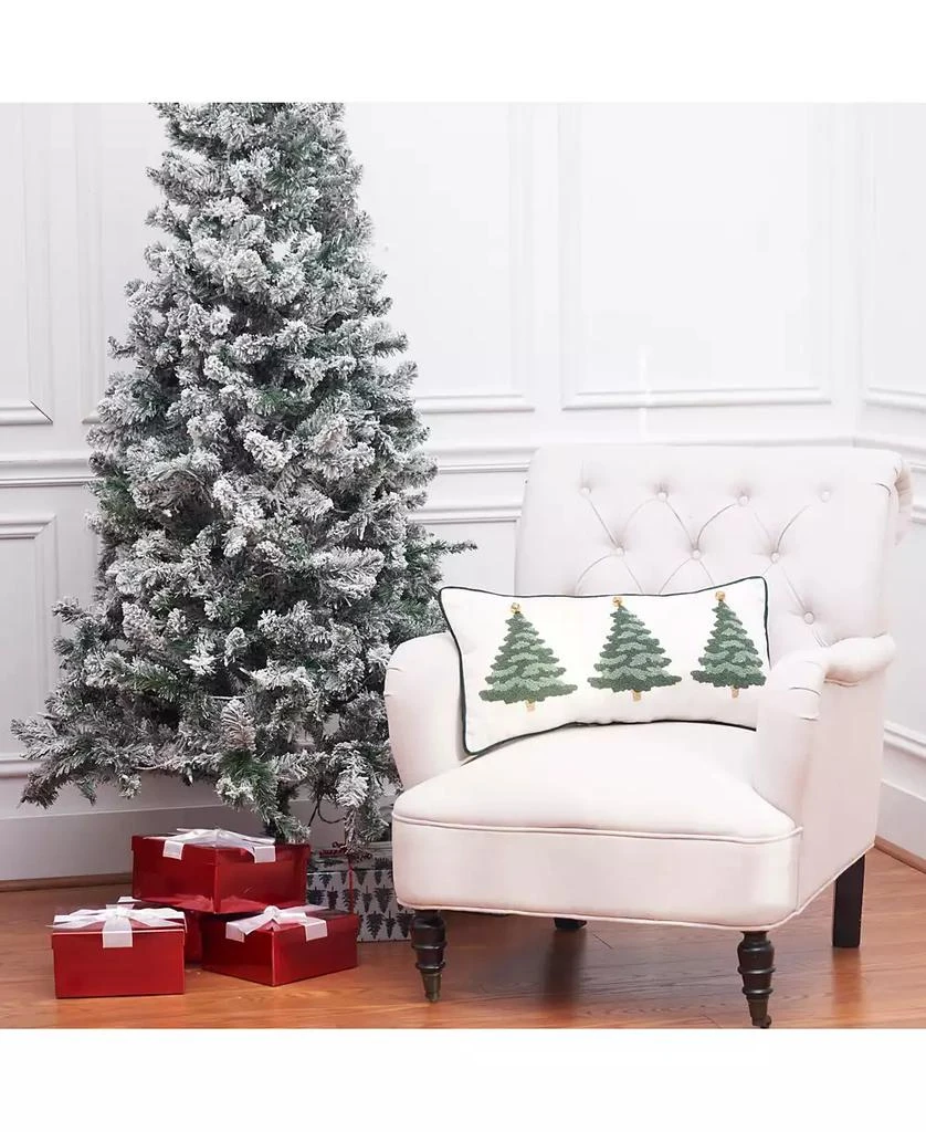C&F Home Flocked Evergreen Trees Embellished Christmas Accent Pillow 12" x 24" 2