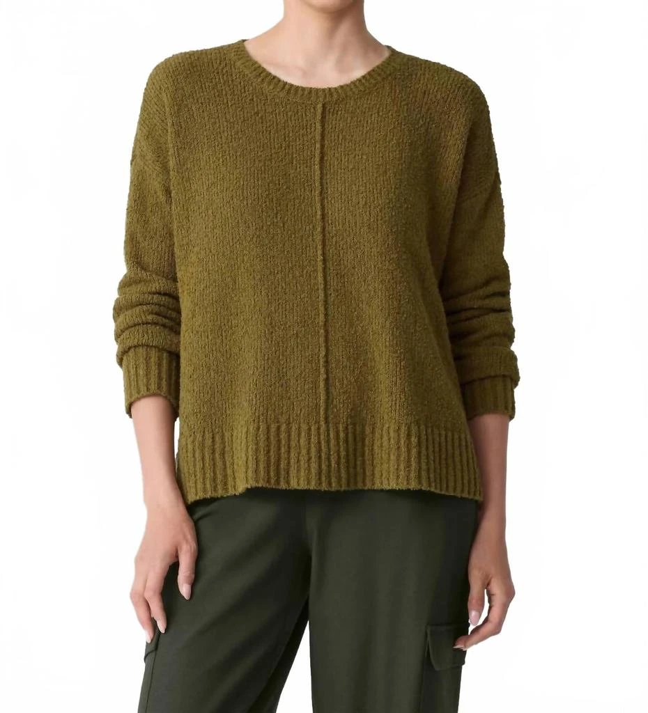 Eileen Fisher Cotton Fluff Crew Neck Sweater In Moss