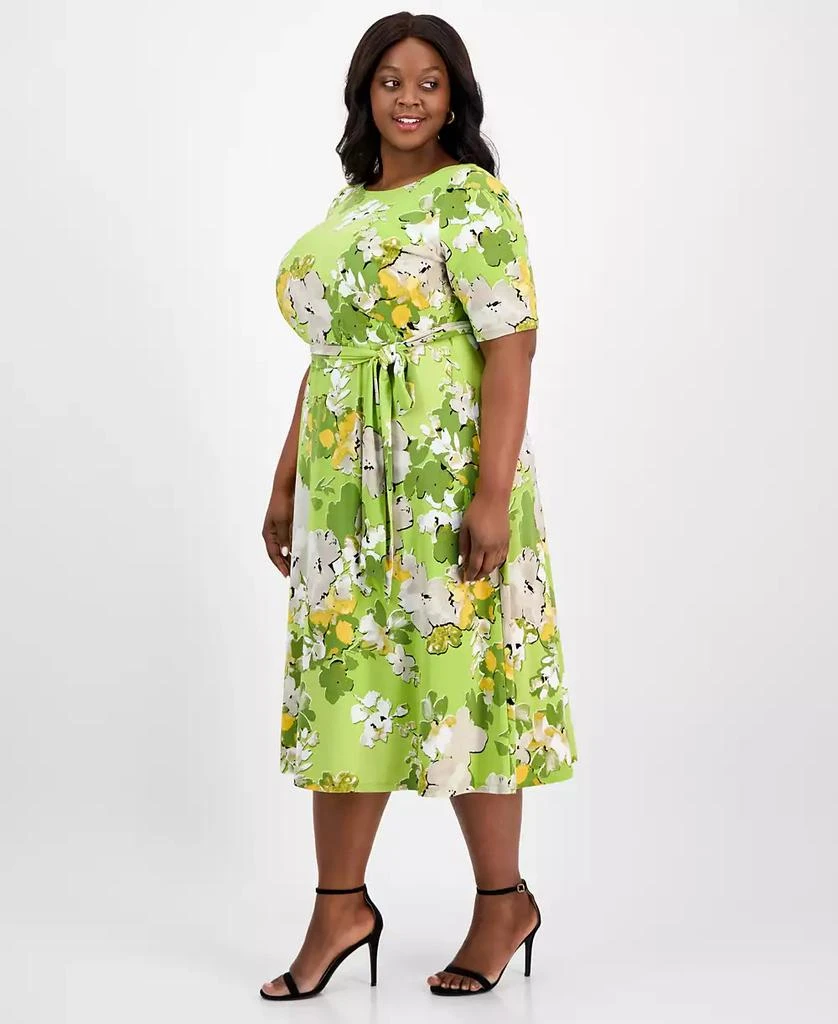 Kasper Plus Size Printed Tie-Waist Midi Dress 2