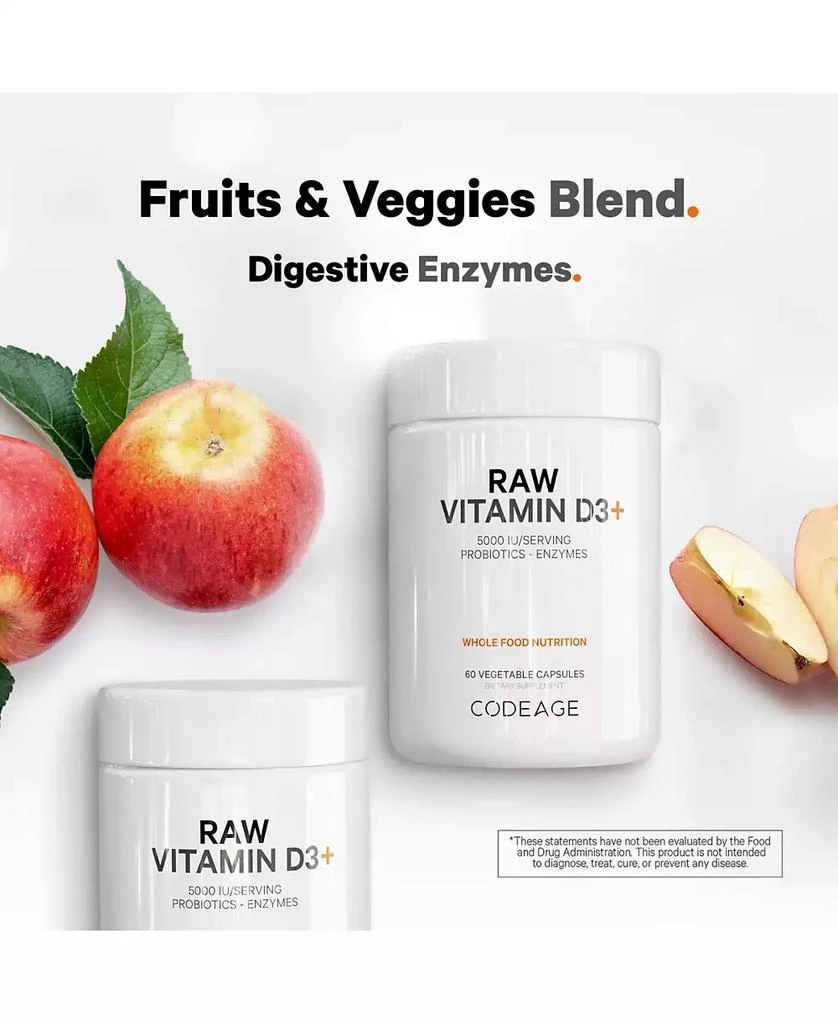 Codeage Raw Vitamin D3+ High Potency 5000 IU Supplement- Raw Vitamin Enhanced with Omega-9, Probiotics, Digestive Enzymes, Fruits
Greens 60 Capsules 4