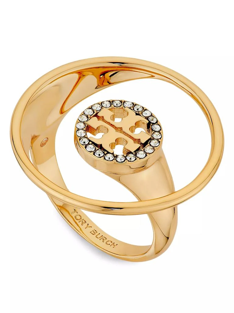 Tory Burch Miller 18K-Gold-Plated &amp; Glass Crystal Logo Ring 3
