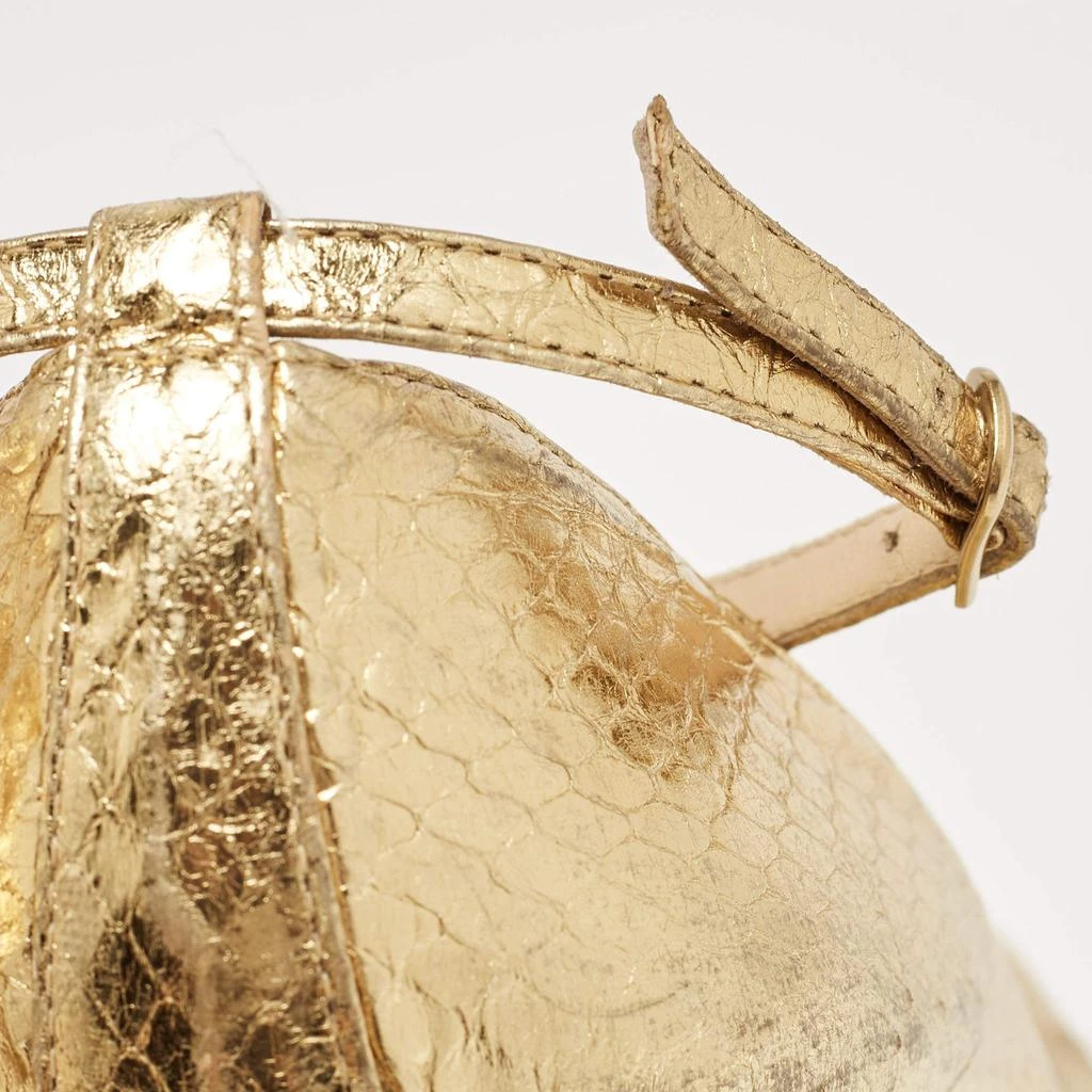 Oscar de la Renta Oscar de la Renta Metallic Gold Python Embossed Peep Toe Ankle Strap Pumps Size 37.5 6