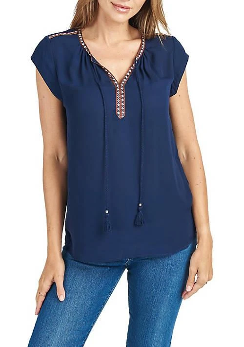 DR2 by Daniel Rainn By Daniel Rainn Short Sleeved Top With Tassels 1