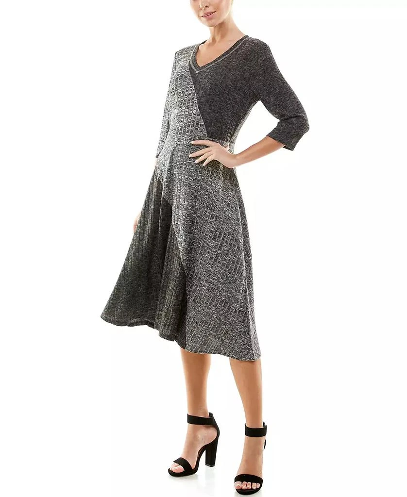 NY Collection Women's Two Tone Ribbed A-line Dress 3