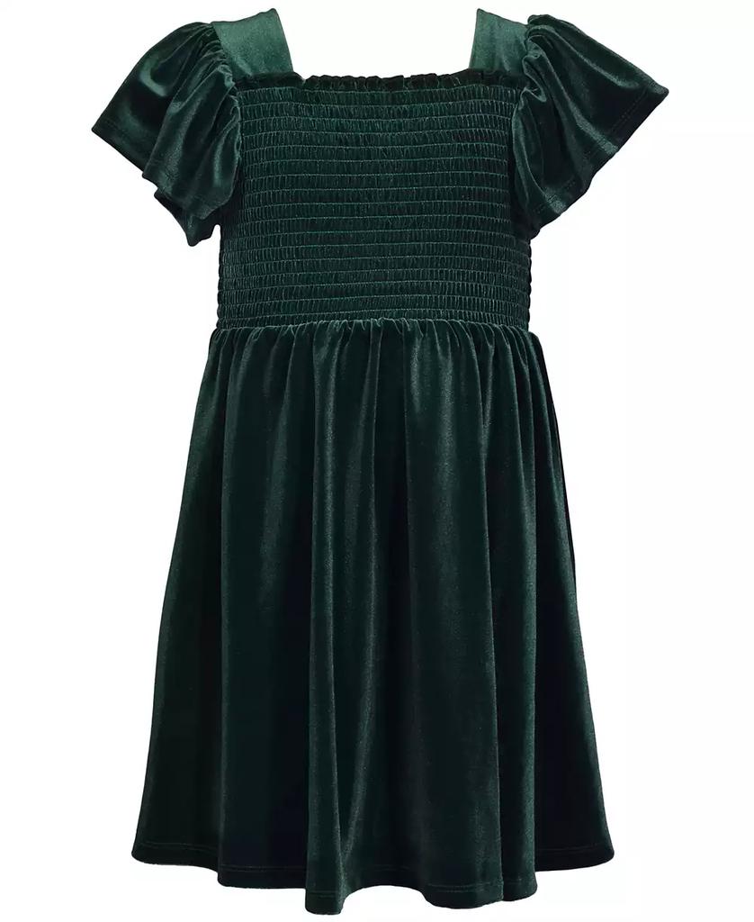 Bonnie Jean Little Girls Flutter Sleeved Smocked Stretch Velvet Dress