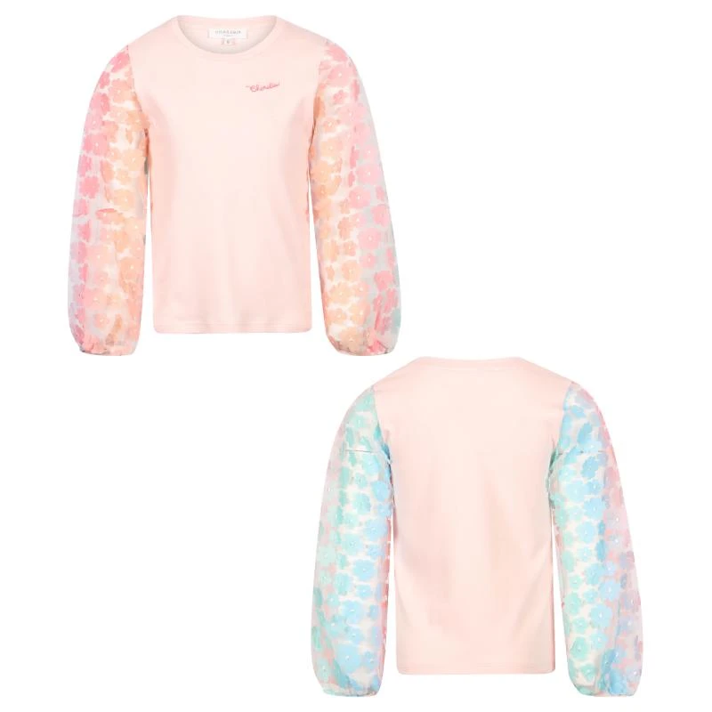Charabia Floral sleeves applique blouse in pink 1
