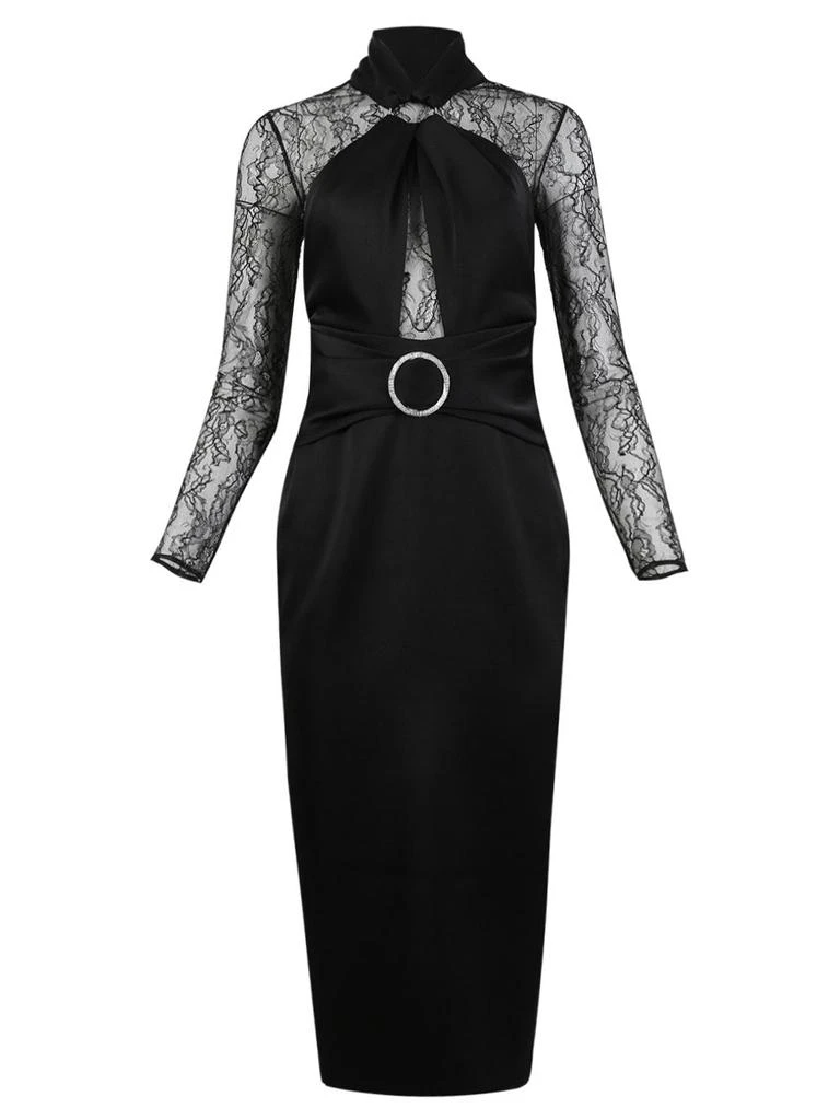 RASARIO Draped Satin Lace Midi Dress With Buckle And Ring 1
