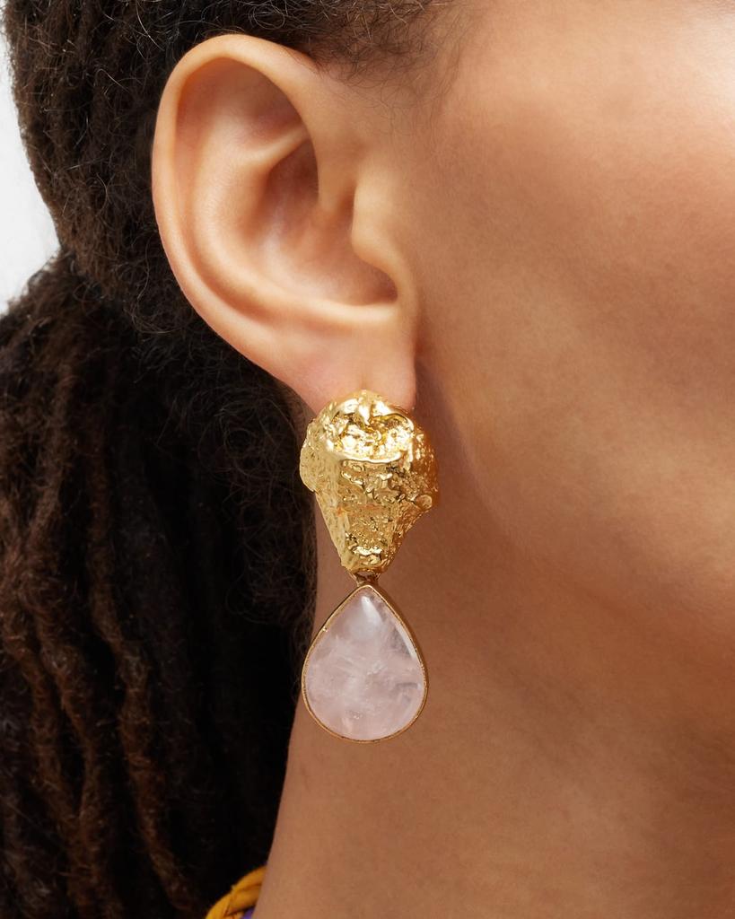 Devon Leigh Rose Quartz and Gold Post Earrings