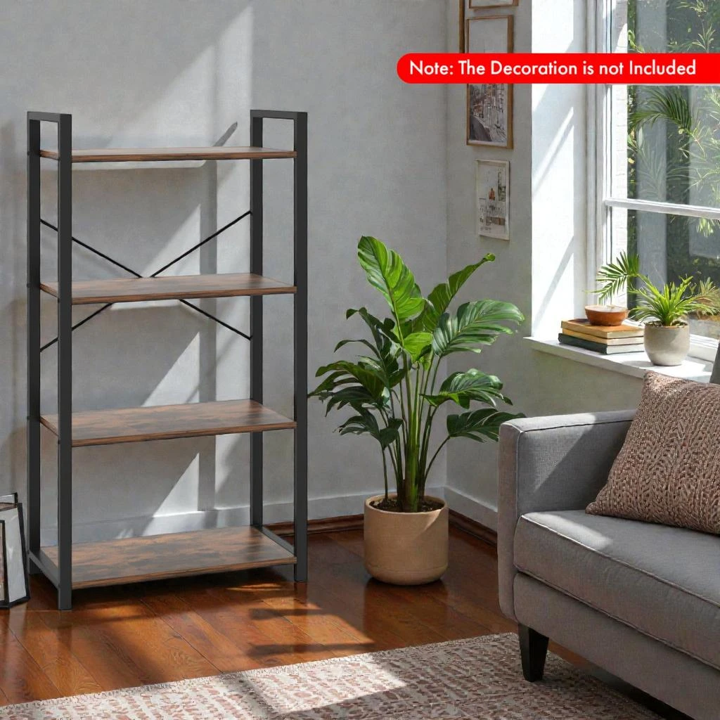 Hivvago Modern Rustic 4-Shelf Bookcase with Reinforced Steel Frame 2