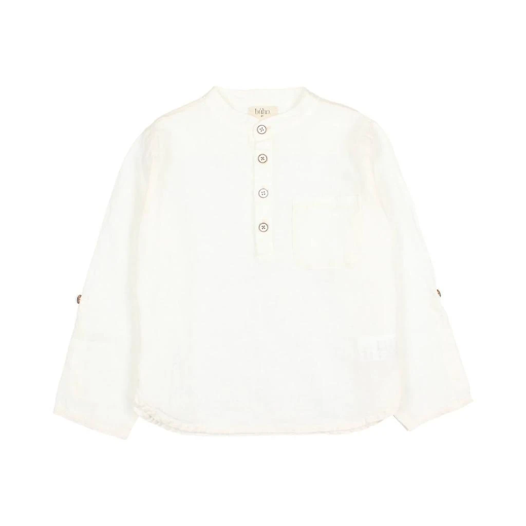 Búho Kid's Ecru Linen Kurta Shirt In White & Ivory 1