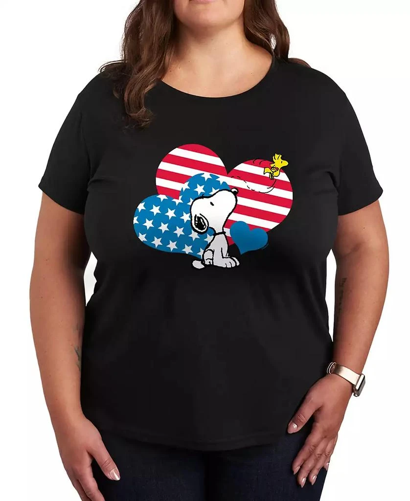 Hybrid Apparel Plus Size Peanuts Americana Hearts Snoopy Graphic Crew Neck T-Shirt