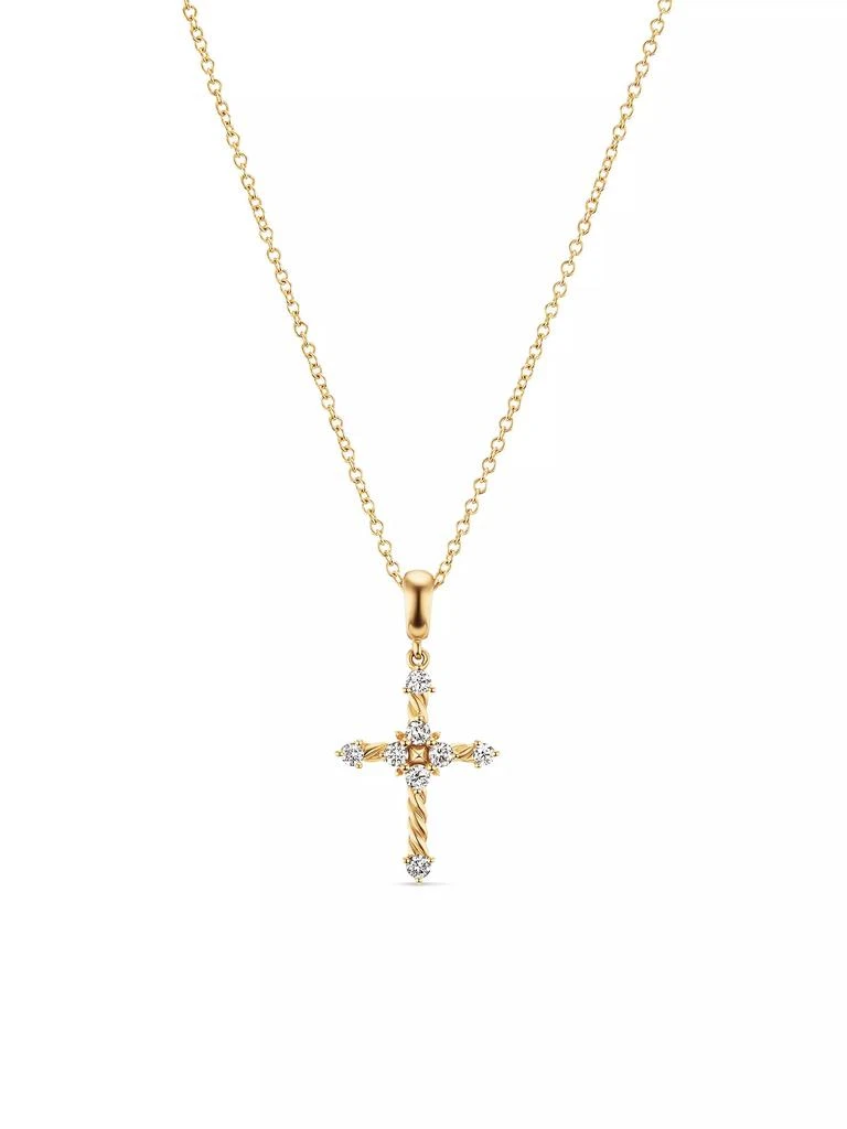 David Yurman Petite Modern Renaissance Cross Pendant Necklace in 18K Yellow Gold with Diamonds, 22.1MM 1