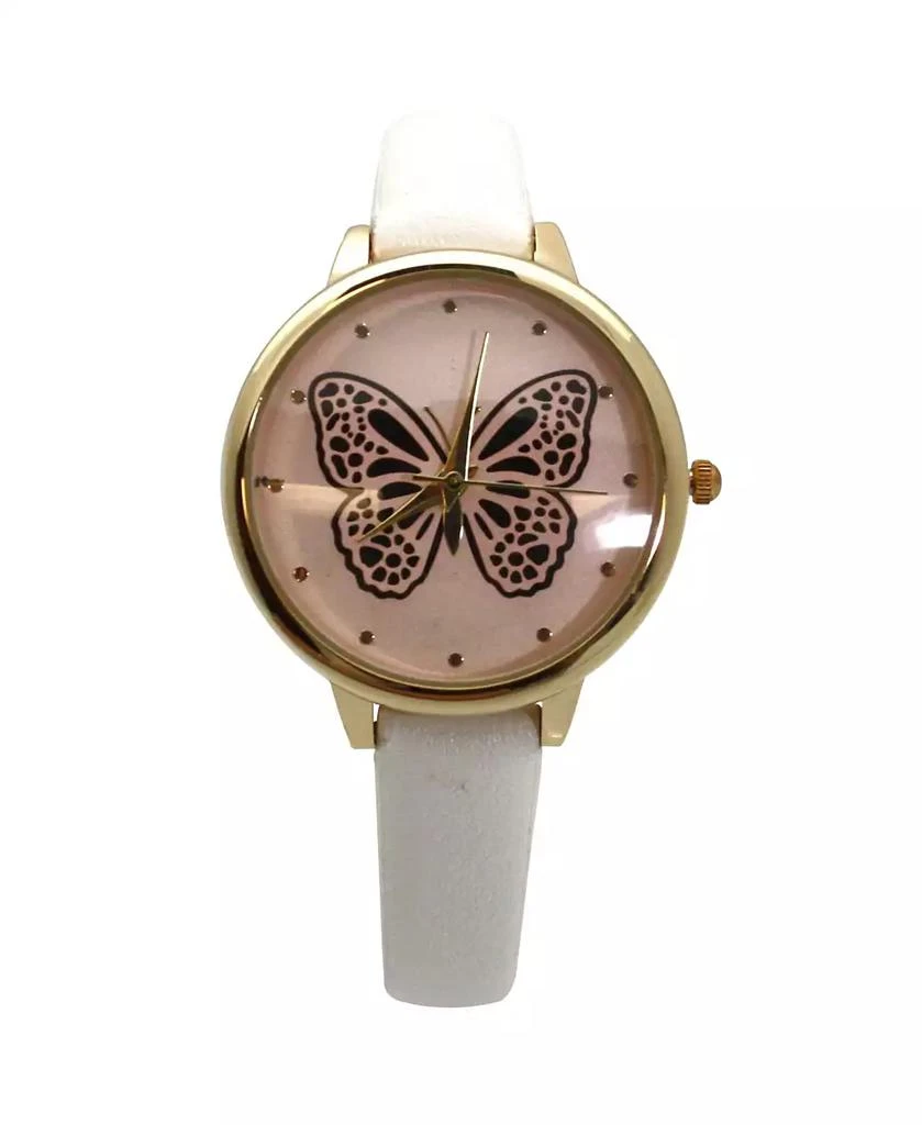 Olivia Pratt WhiteThin Faux Leather Butterfly Face Women Watch 1
