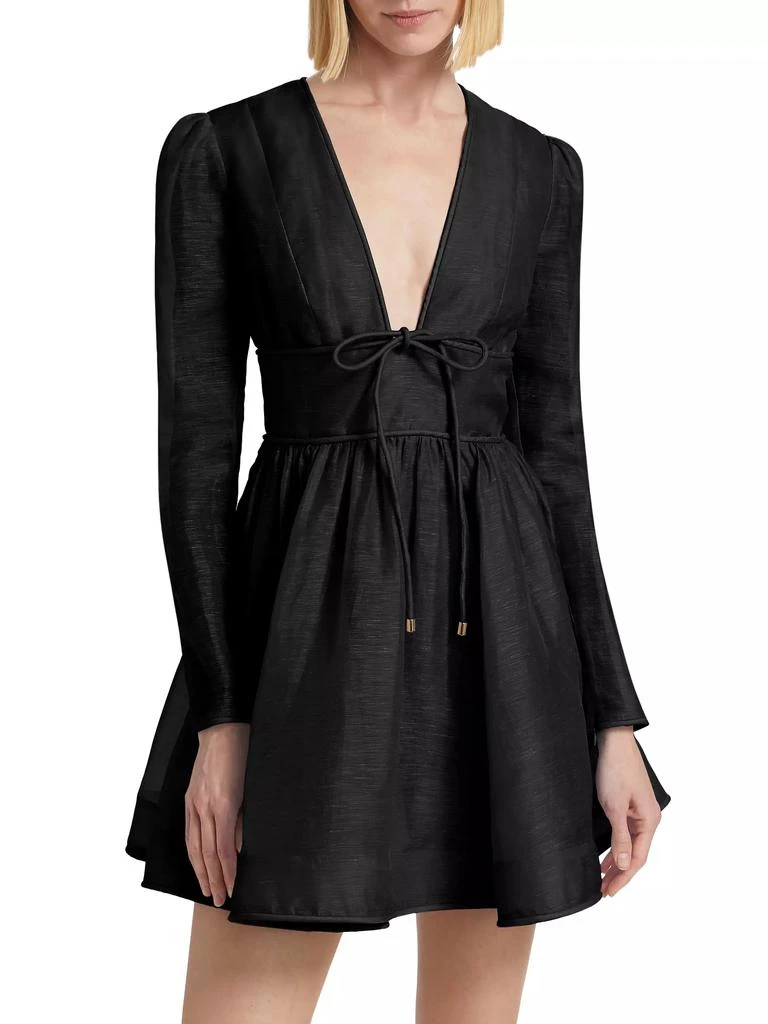 Zimmermann Eden Linen & Silk Plunging V-Neck Minidress 3