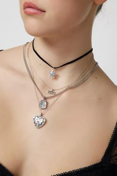 Urban Outfitters '90s Silver-Plated Kiss Me Heart Charm Necklace