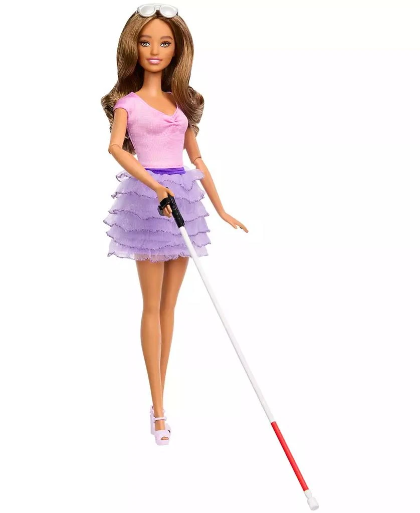 Barbie Fashionistas Doll Brown Hair & Eyes-Blind Doll with Cane and Sunglasses 1