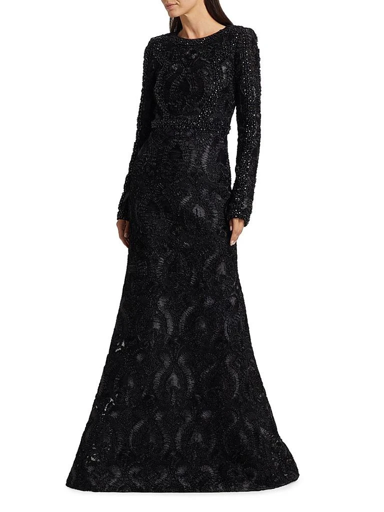 Badgley Mischka Embellished Long-Sleeve Gown 3