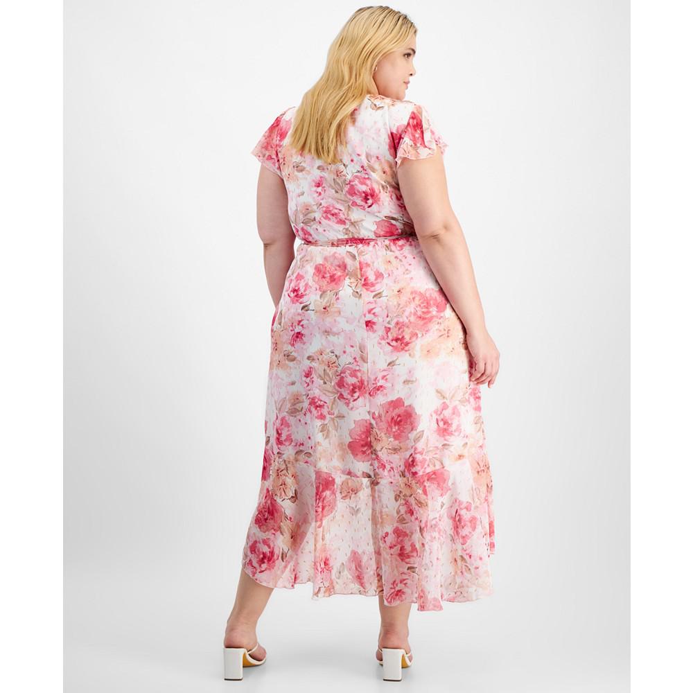 City Studios Plus Size Floral-Print Wrap Dress