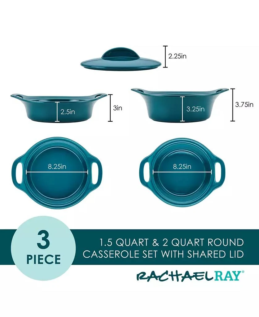 Rachael Ray Ceramic Casserole Bakers with Shared Lid Set, 3-Piece 7