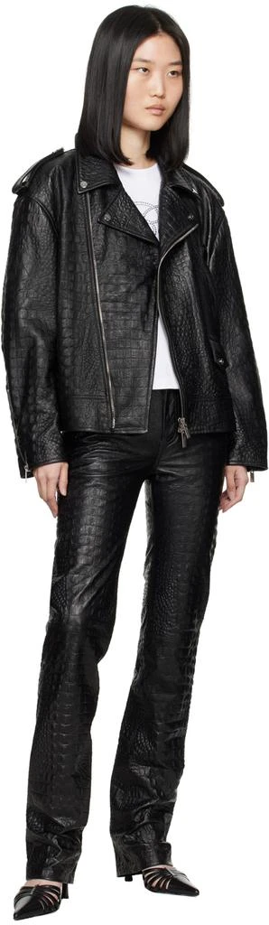 BLUMARINE Black Crocodile-Effect Leather Pants 4