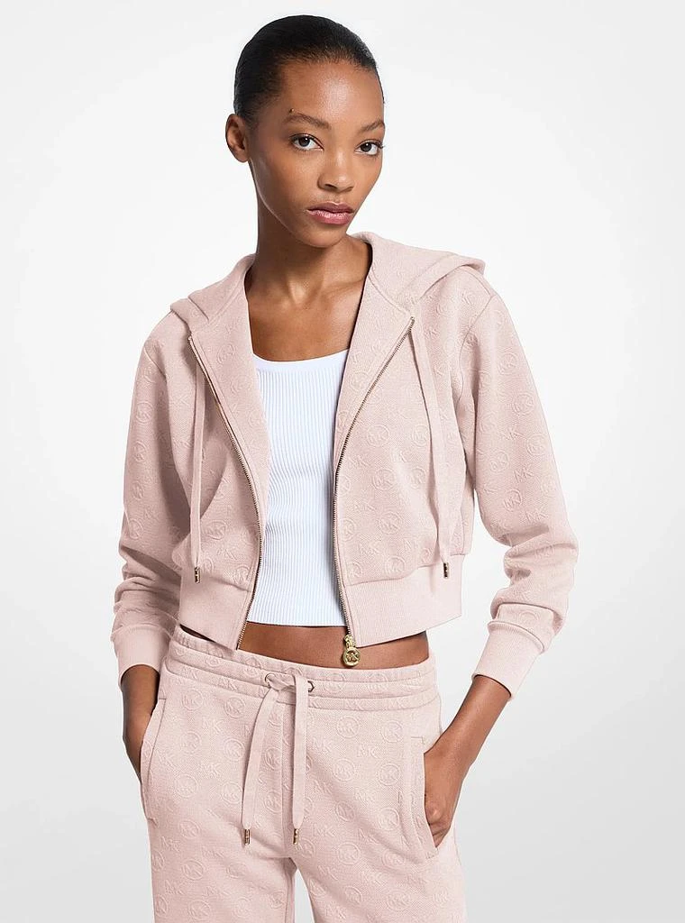 Michael Kors Logo Jacquard Charm Jacquard Cropped Zip-Up Hoodie