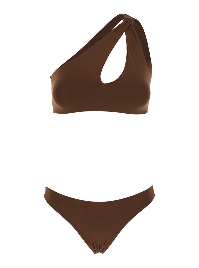 FEDERICA TOSI Brown One-Shoulder Bikini With Tie Detail In Tech Fabric Stretch Woman