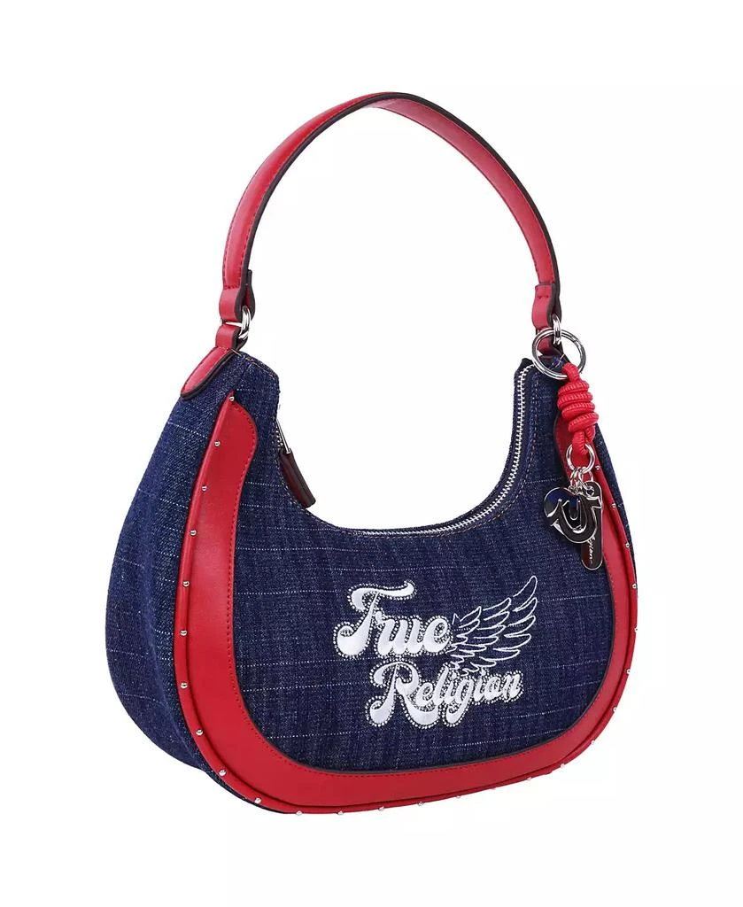 True Religion Wing Motif Denim Hobo Bag with Red Trim 4