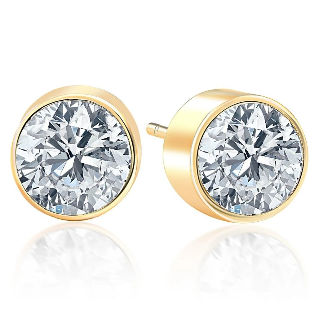 Pompeii3 .75Ct Round Brilliant Cut Natural Diamond Stud Earrings in 14K Gold Round Bezel Setting 2