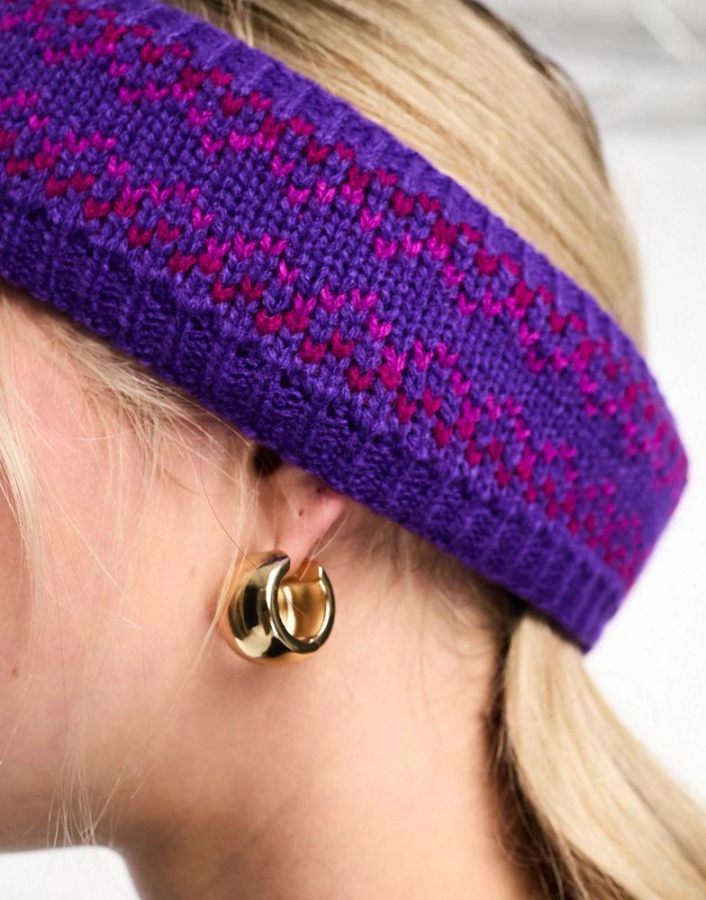 My Accessories My Accessories London fair isle knitted headband in purple 3