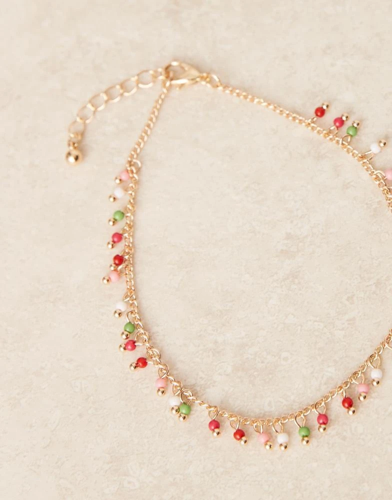 ASOS ASOS DESIGN anklet with multi micro beads in gold tone 2