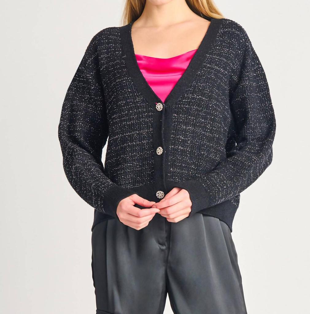 Dex Dex - Lurex Embellished Trim Cardigan
